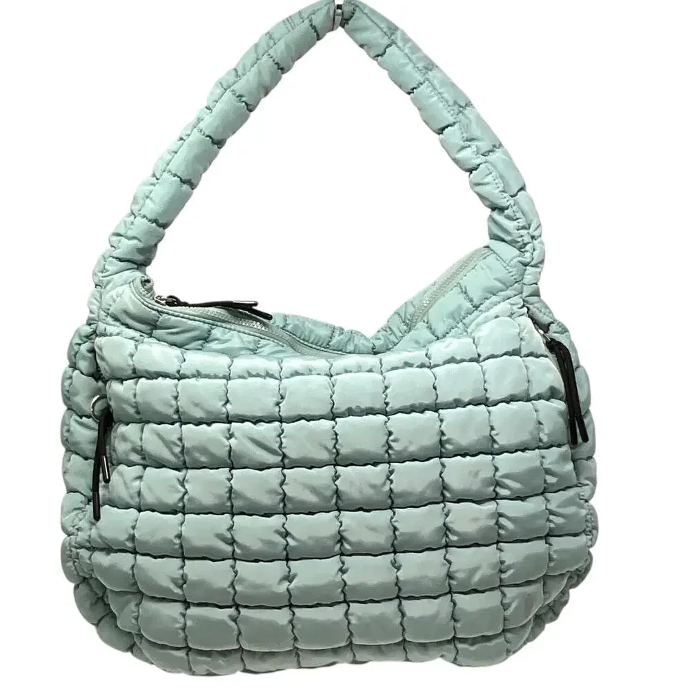 Free People FP Movement Quilted Carryall Hobo Bag Womens Large Mint Pockets